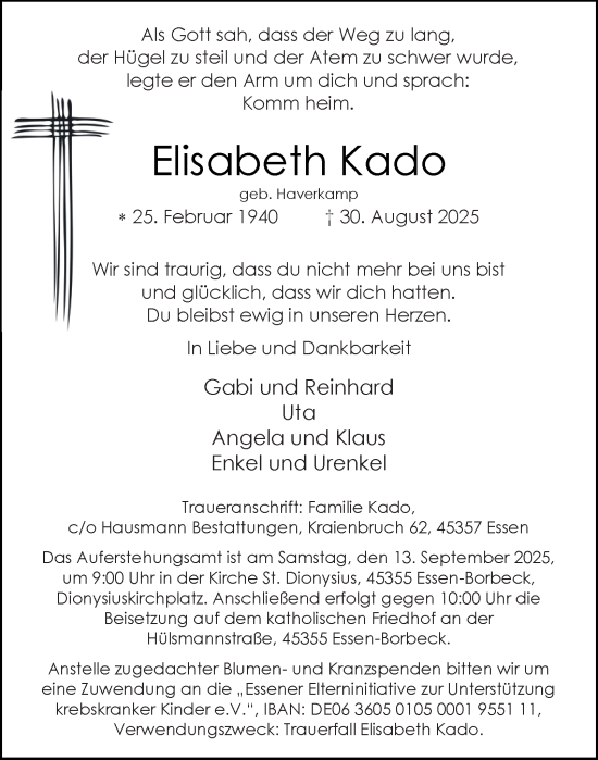Traueranzeige von Elisabeth Kado von Tageszeitung