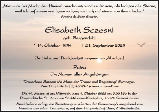 Traueranzeige von Elisabeth Sczesni von Tageszeitung
