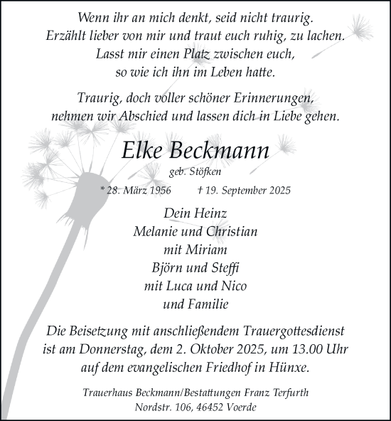 Traueranzeige von Elke Beckmann von Tageszeitung