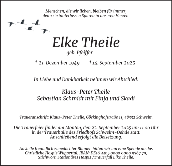Traueranzeige von Elke Theile von Tageszeitung