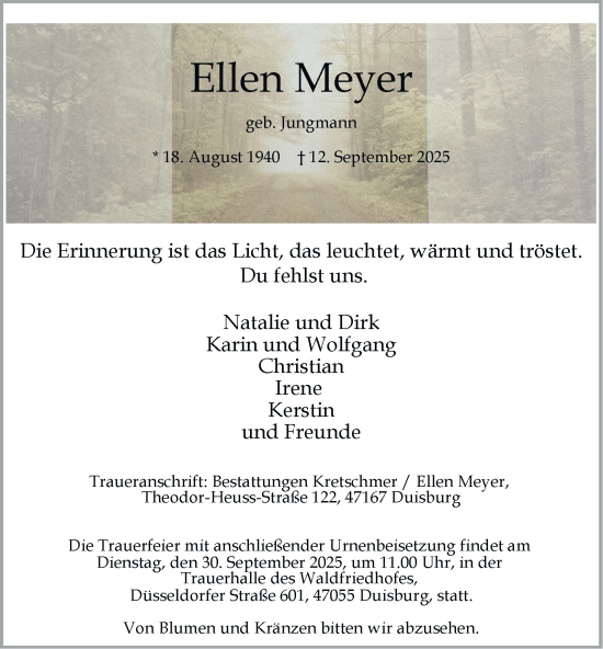 Traueranzeige von Ellen Meyer von Tageszeitung
