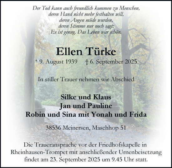 Traueranzeige von Ellen Türke von Tageszeitung