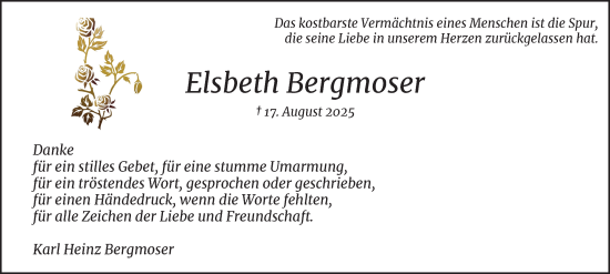 Traueranzeige von Elsbeth Bergmoser von Tageszeitung