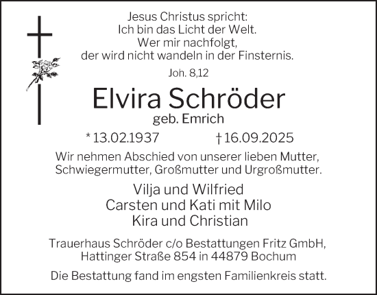 Traueranzeige von Elvira Schröder von Tageszeitung