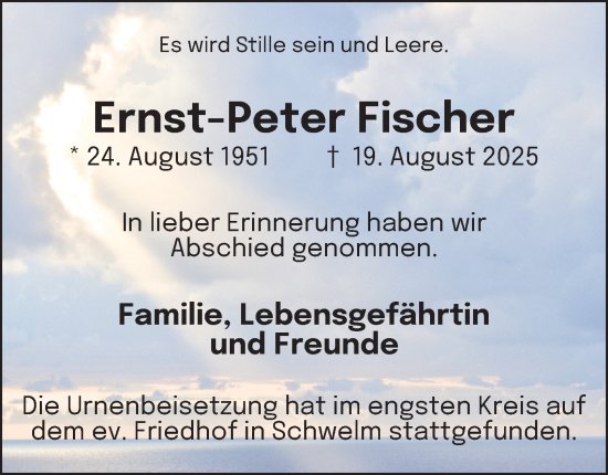 Traueranzeige von Ernst-Peter Fischer von Tageszeitung