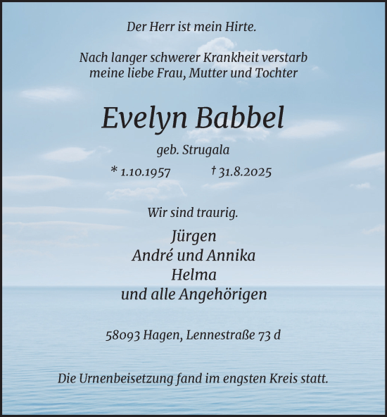 Traueranzeige von Evelyn Babbel von Tageszeitung