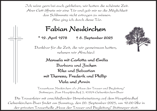 Traueranzeige von Fabian Neukirchen von Tageszeitung