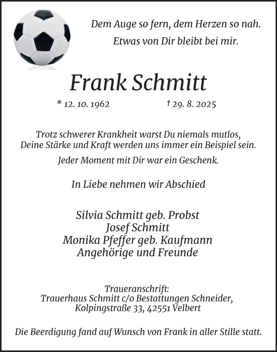 Traueranzeige von Frank Schmitt von Tageszeitung