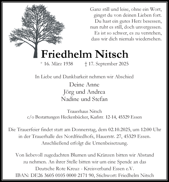 Traueranzeige von Friedhelm Nitsch von Tageszeitung