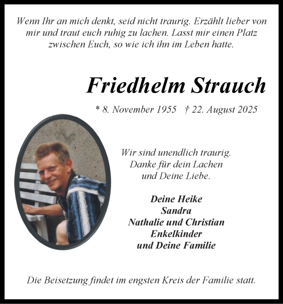 Traueranzeige von Friedhelm Strauch von Tageszeitung