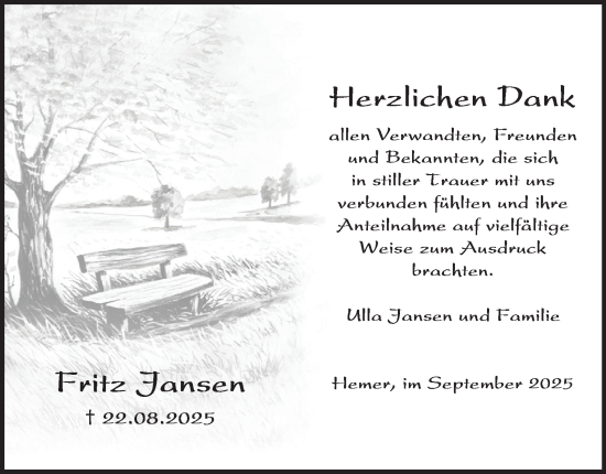 Traueranzeige von Fritz Jansen von Tageszeitung