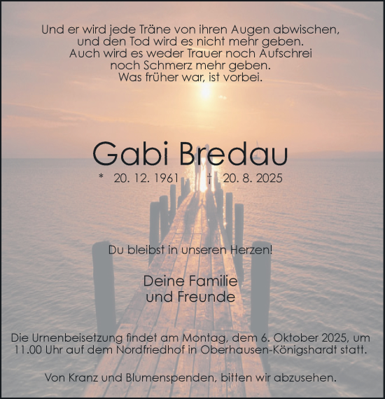 Traueranzeige von Gabi Bredau von Tageszeitung