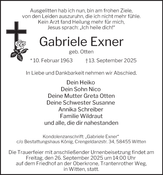 Traueranzeige von Gabriele Exner von Tageszeitung
