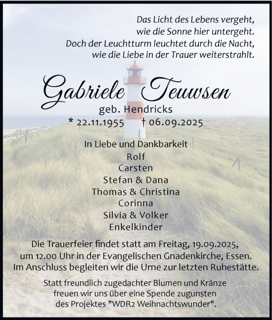 Traueranzeige von Gabriele Teuwsen von Tageszeitung