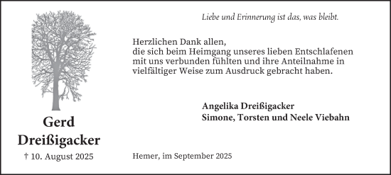 Traueranzeige von Gerd Dreißigacker von Tageszeitung
