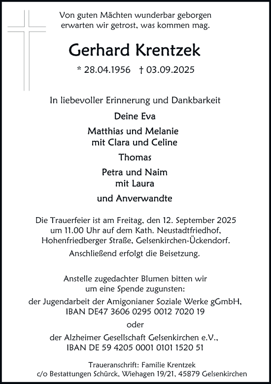 Traueranzeige von Gerhard Krentzek von Tageszeitung