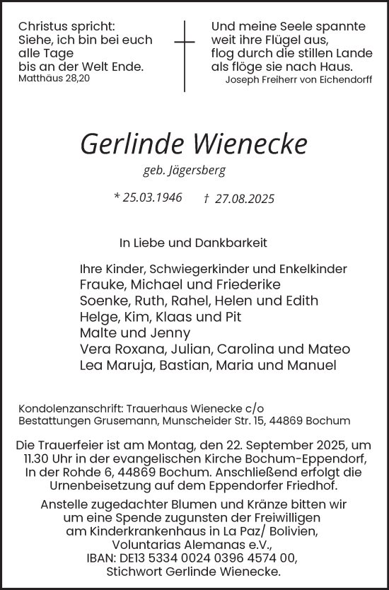 Traueranzeige von Gerlinde Wienecke von Tageszeitung