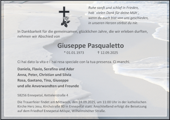 Traueranzeige von Giuseppe Pasqualetto von Tageszeitung