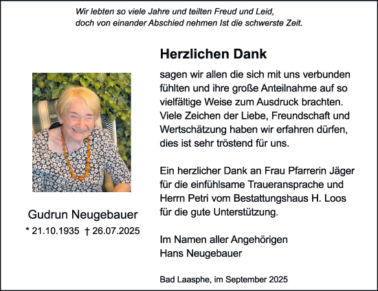 Traueranzeige von Gudrun Neugebauer von Tageszeitung