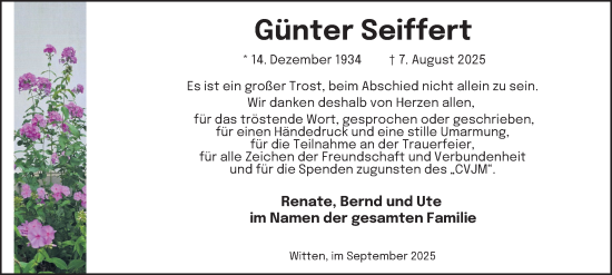 Traueranzeige von Günter Seiffert von Tageszeitung