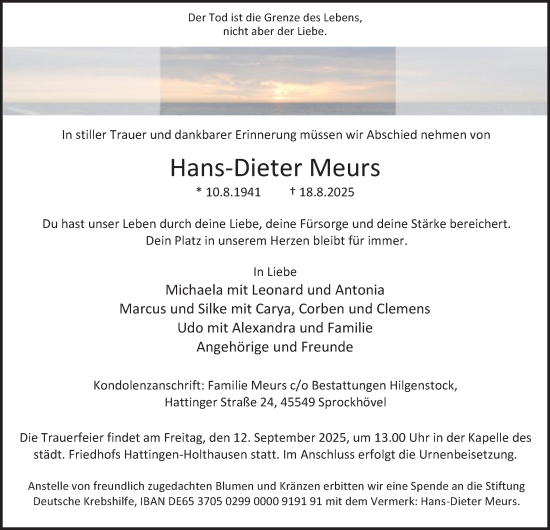Traueranzeige von Hans-Dieter Meurs von Tageszeitung