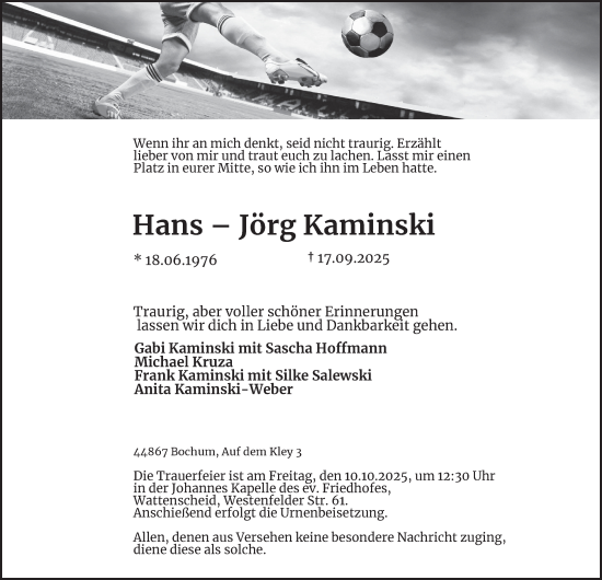 Traueranzeige von Hans-Jörg Kaminski von Tageszeitung
