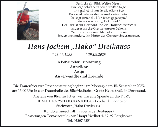 Traueranzeige von Hans Jochem Dreikauss von Tageszeitung