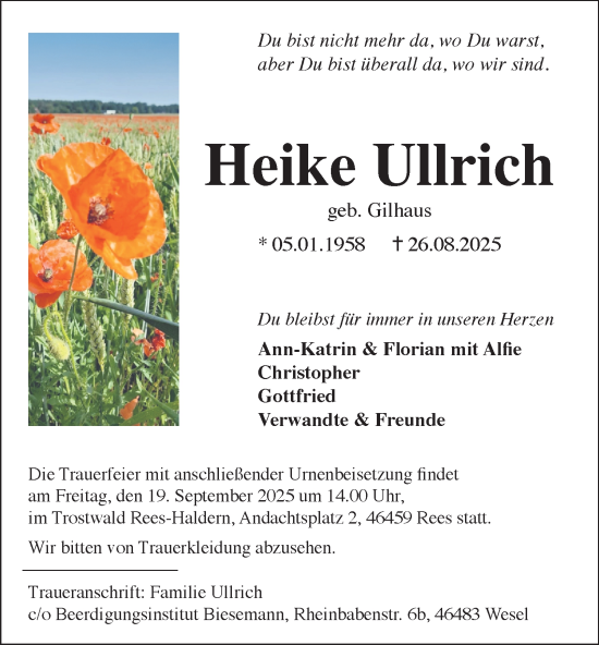 Traueranzeige von Heike Ullrich von Tageszeitung