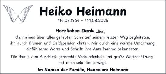 Traueranzeige von Heiko Heimann von Tageszeitung