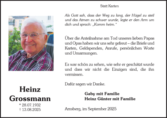 Traueranzeige von Heinz Grossmann von Tageszeitung