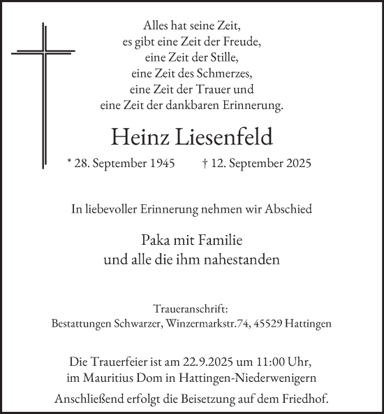 Traueranzeige von Heinz Liesenfeld von Tageszeitung