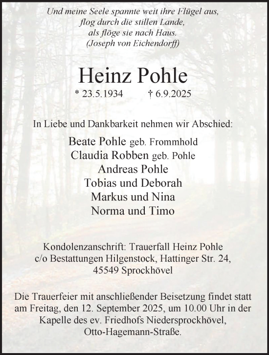 Traueranzeige von Heinz Pohle von Tageszeitung