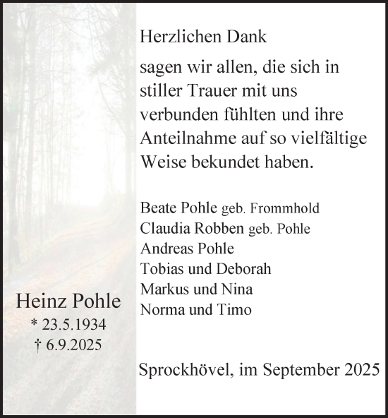 Traueranzeige von Heinz Pohle von Tageszeitung