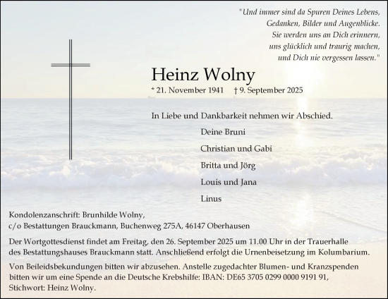 Traueranzeige von Heinz Wolny von Tageszeitung