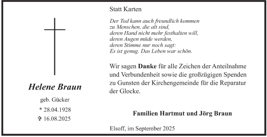 Traueranzeige von Helene Braun von Tageszeitung