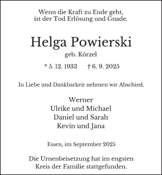 Traueranzeige von Helga Powierski von Tageszeitung