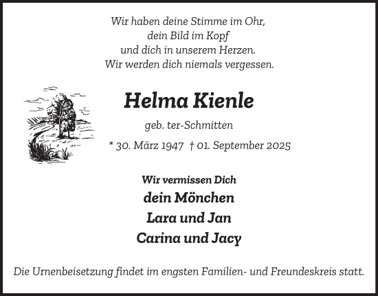 Traueranzeige von Helma Kienle von Tageszeitung