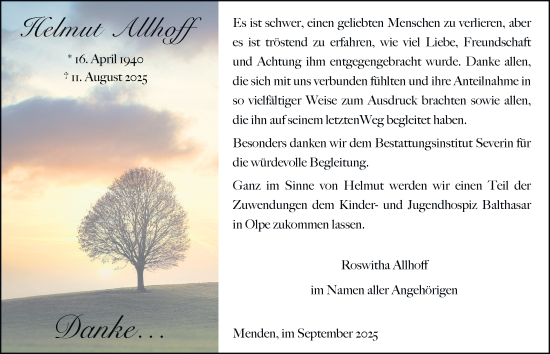Traueranzeige von Helmut Althoff von Tageszeitung