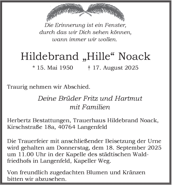 Traueranzeige von Hildebrand Noack von Tageszeitung