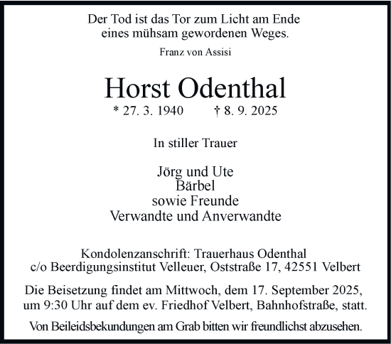Traueranzeige von Horst Odenthal von Tageszeitung