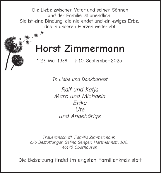 Traueranzeige von Horst Zimmermann von Tageszeitung