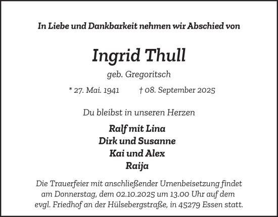 Traueranzeige von Ingrid Thull von Tageszeitung