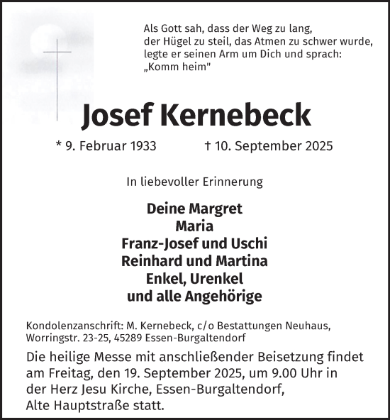 Traueranzeige von Josef Kernebeck von Tageszeitung