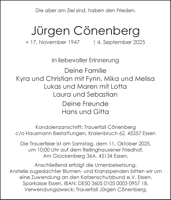 Traueranzeige von Jürgen Cönenberg von Tageszeitung