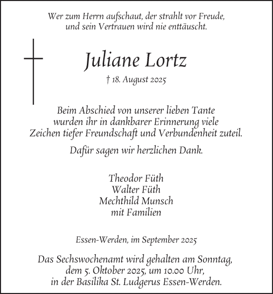 Traueranzeige von Juliane Lortz von Tageszeitung