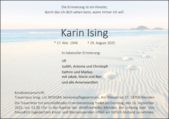 Traueranzeige von Karin Ising von Tageszeitung