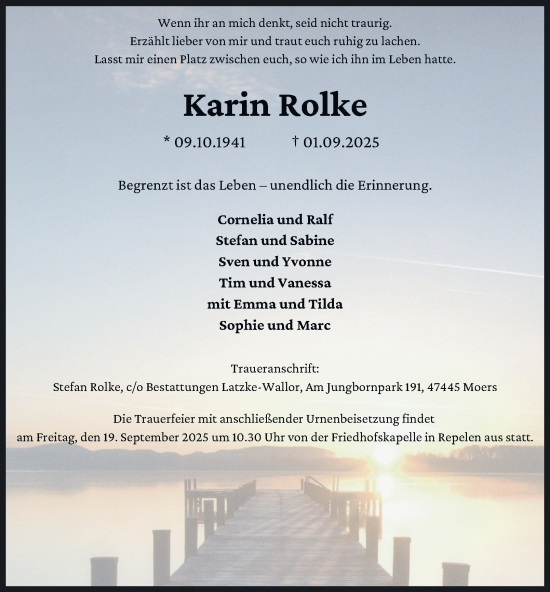 Traueranzeige von Karin Rolke von Tageszeitung