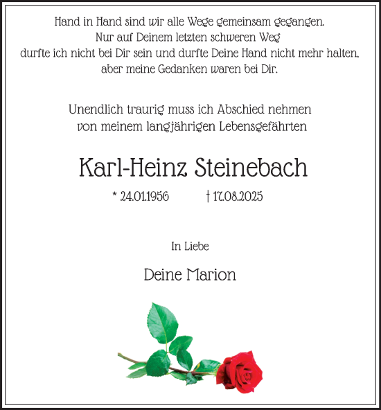 Traueranzeige von Karl-Heinz Steinebach von Tageszeitung