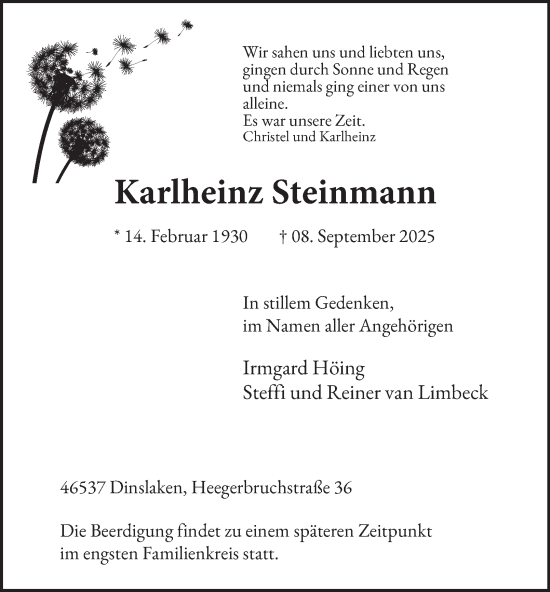 Traueranzeige von Karlheinz Steinmann von Tageszeitung