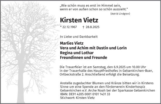 Traueranzeige von Kirsten Vietz von Tageszeitung
